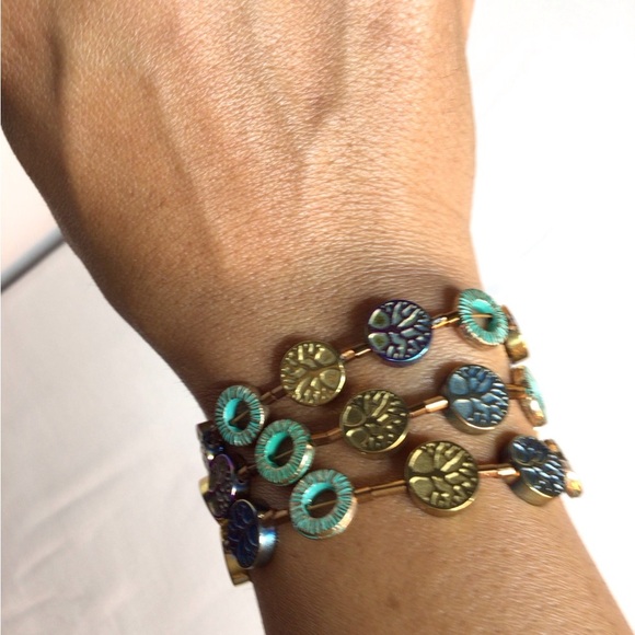 Blue and Purple Double-Strand Necklace, Bracelet, & Earring Set - Picture 5 of 6